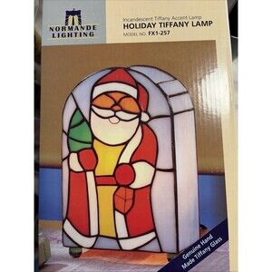Holiday Tiffany Lamp Style Model FX1-257 New In Box Black Santa Normande Lightin